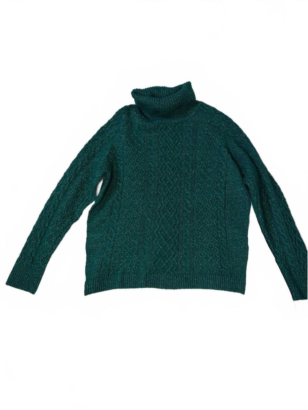 By Anthropologie Mixed Media Turtleneck Cable Sweater Green White Small